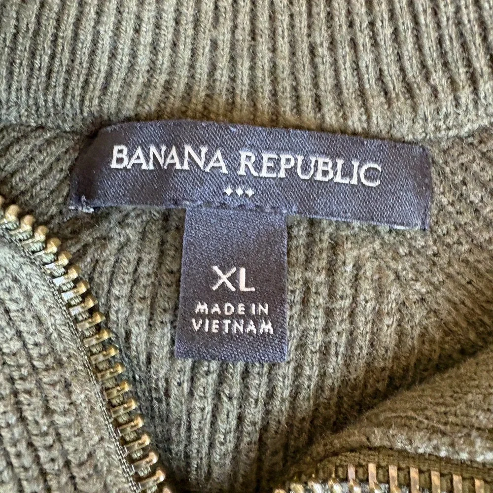 Banana‎ Republic Cardigan Sweater Mens XL Green Ribbed Knit Mock Neck Full Zip